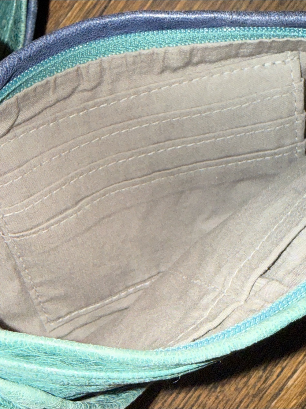 EUC The Sash Bag two tone reversible blue & green leather crossbody bag - Picture 8 of 12
